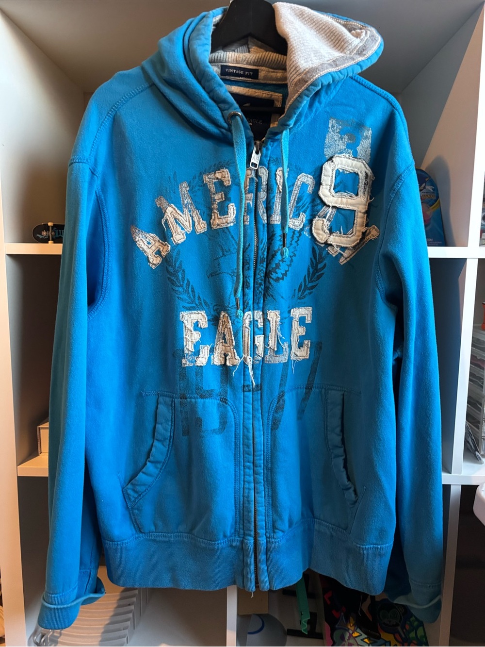 Y2k American Eagle Outfitters mens Blue Hooded Zip Jacket